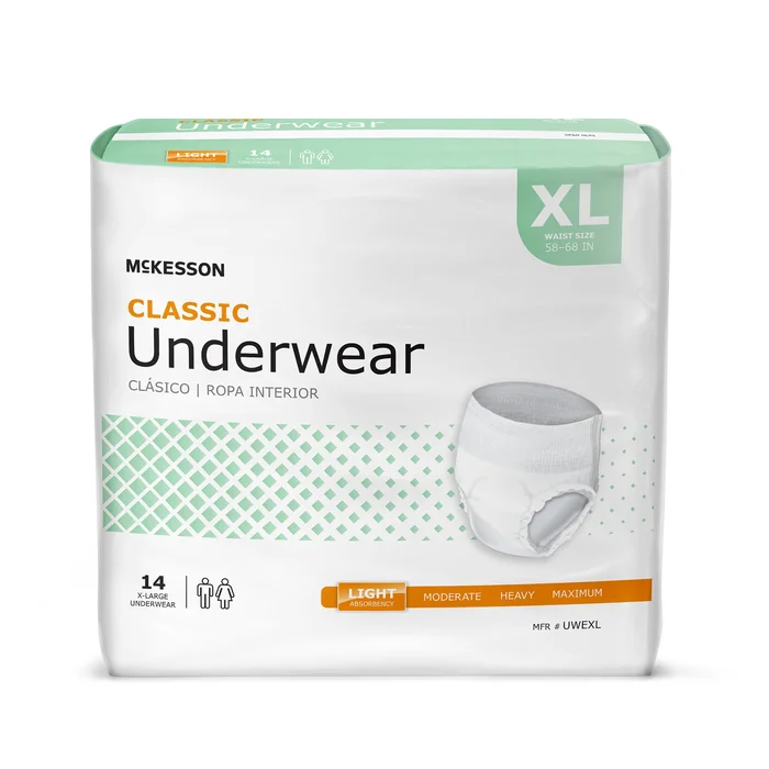 Unisex Adult Absorbent Underwear McKesson Classic Pull On with Tear Away Seams X-Large Disposable Light Absorbency