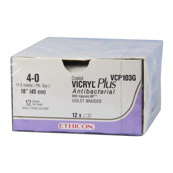 Vicryl Plus Suture 4-0 18″ Triclosan/Polyglactin 910 Violet 12/Bx