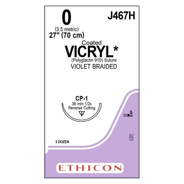 Vicryl Suture 0 27″ Polyglactin 910 Braid CP-1 Violet 36/Bx