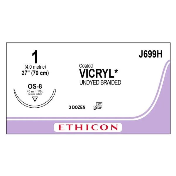 Vicryl Suture 1 1×27″ Polyglactin 910 Braid OS-8 Undyed 36/Bx