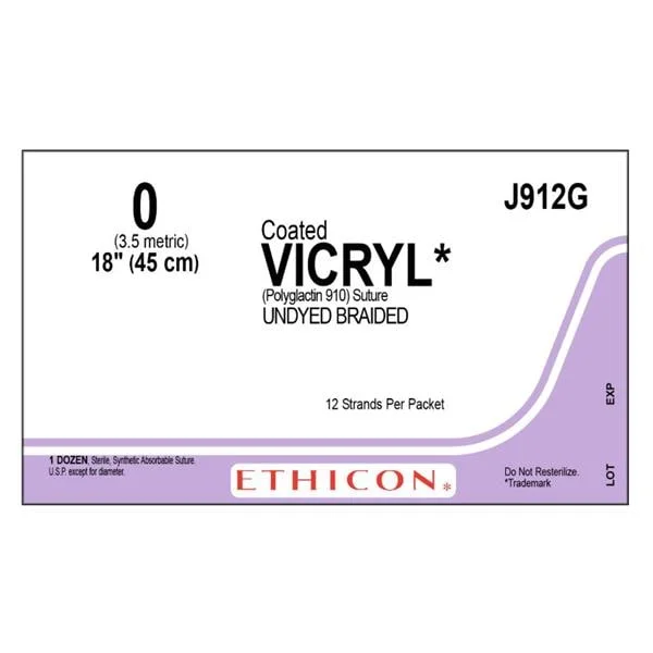Vicryl Suture 2-0 12-18″ Polyglactin 910 Braid Undyed 12/Bx