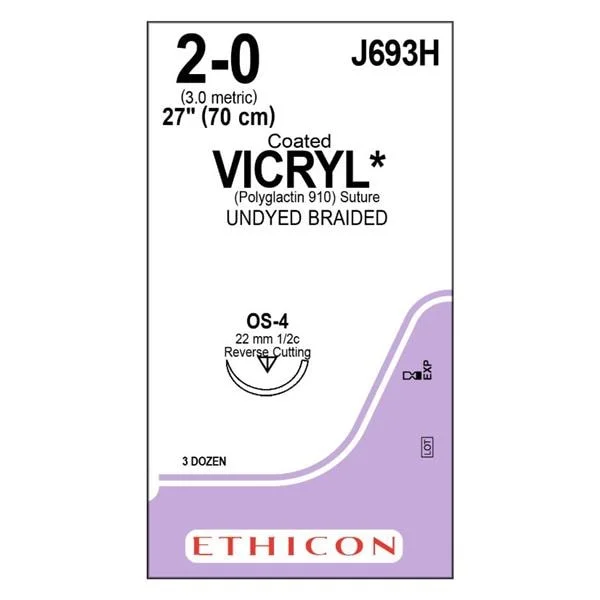 Vicryl Suture 2-0 27″ Polyglactin 910 Braid OS-4 Undyed 36/Bx