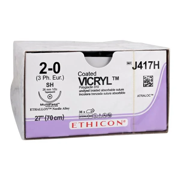 Vicryl Suture 2-0 27″ Polyglactin 910 Braid SH Undyed 36/Bx