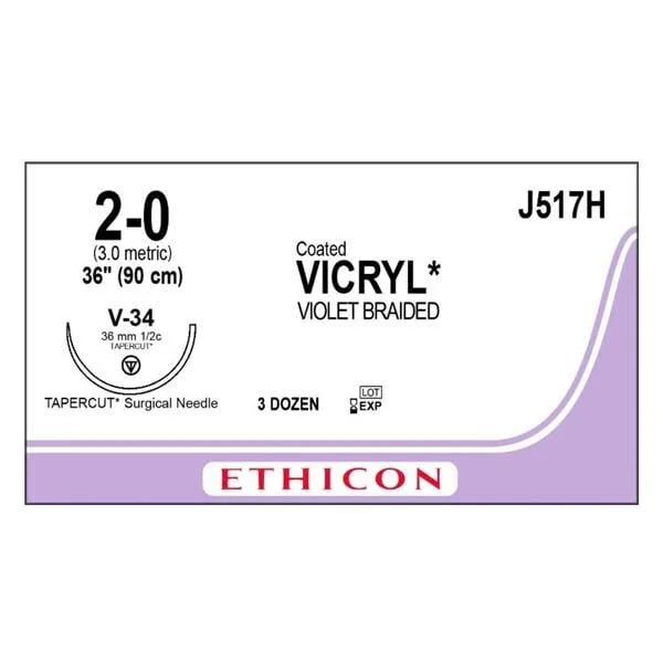 Vicryl Suture 2-0 36″ Polyglactin 910 Braid V-34 Violet 36/Bx