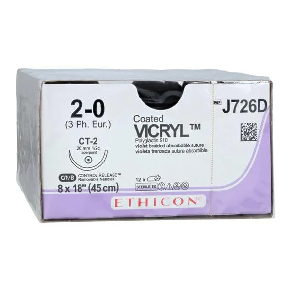 Vicryl Suture 2-0 8-18″ Polyglactin 910 Braid CT-2 Violet Bx
