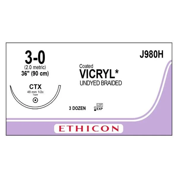 Vicryl Suture 3-0 36″ Polyglactin 910 Braid CTX Undyed 36/Bx