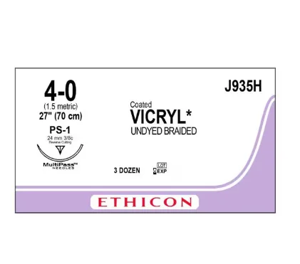 Vicryl Suture 4-0 27″ Polyglactin 910 Braid PS-1 Undyed 36/Box