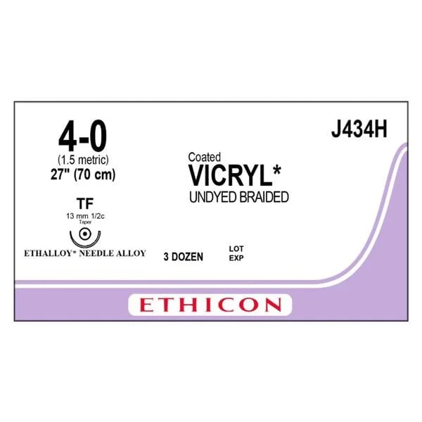 Vicryl Suture 4-0 27″ Polyglactin 910 Braid TF Undyed 36/Bx