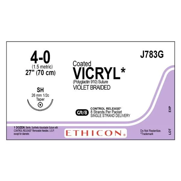 Vicryl Suture 4-0 8-27″ Polyglactin 910 Braid SH Violet 12/Bx