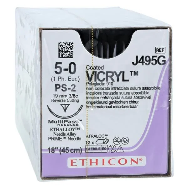 Vicryl Suture 5-0 18″ Polyglactin 910 Braid PS-2 Undyed 12/Bx