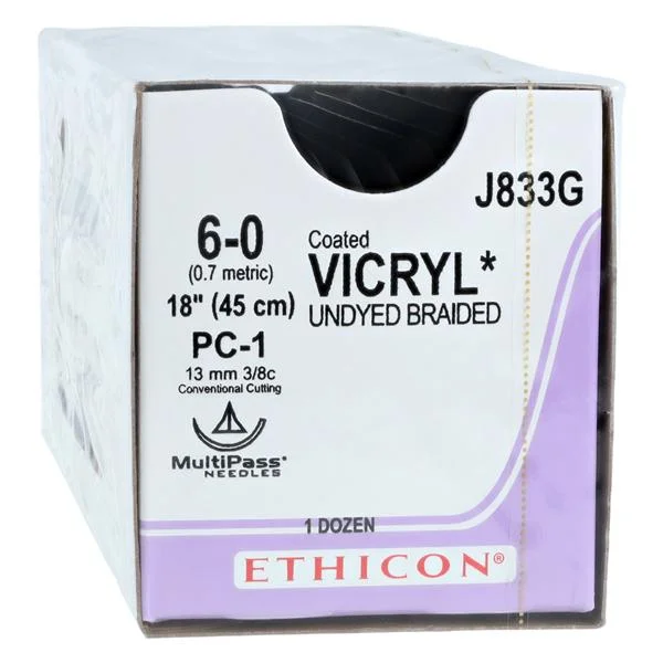Vicryl Suture 6-0 18″ Polyglactin 910 Braid PC-1 Undyed 12/Bx