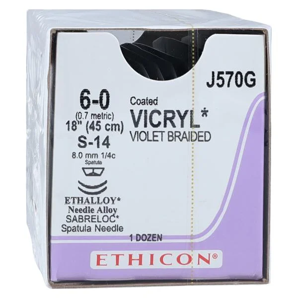 Vicryl Suture 6-0 18″ Polyglactin 910 Braid S-14/S-14 Violet 12/Bx