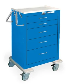 Waterloo Tall 5 Drawer Steel Crash Cart, Blue