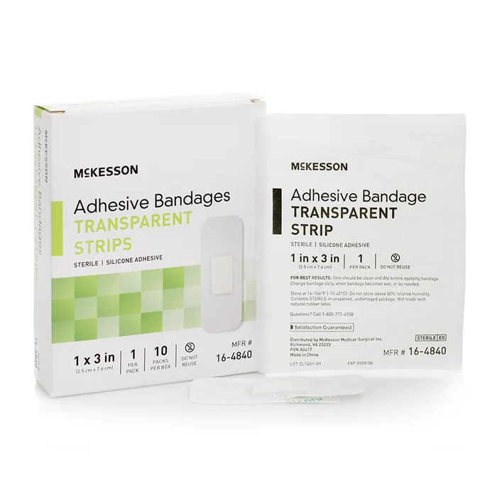 Waterproof Adhesive Strip McKesson 1 X 3 Inch Silicone Rectangle Sheer Sterile