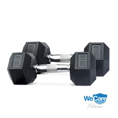 WeCare Rubber-Coated 20 lbs Dumbbells (Set of Two) – Black