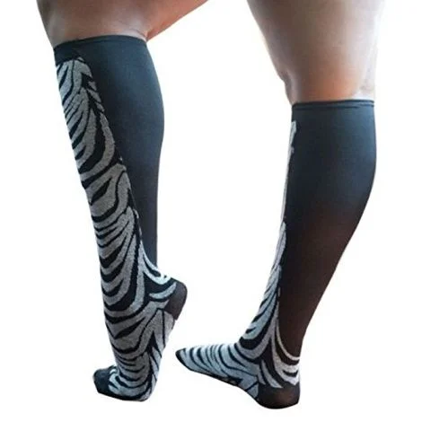 Xpandasox Plus Size/Wide Calf Cotton Blend Zebra Knee High Compression Socks